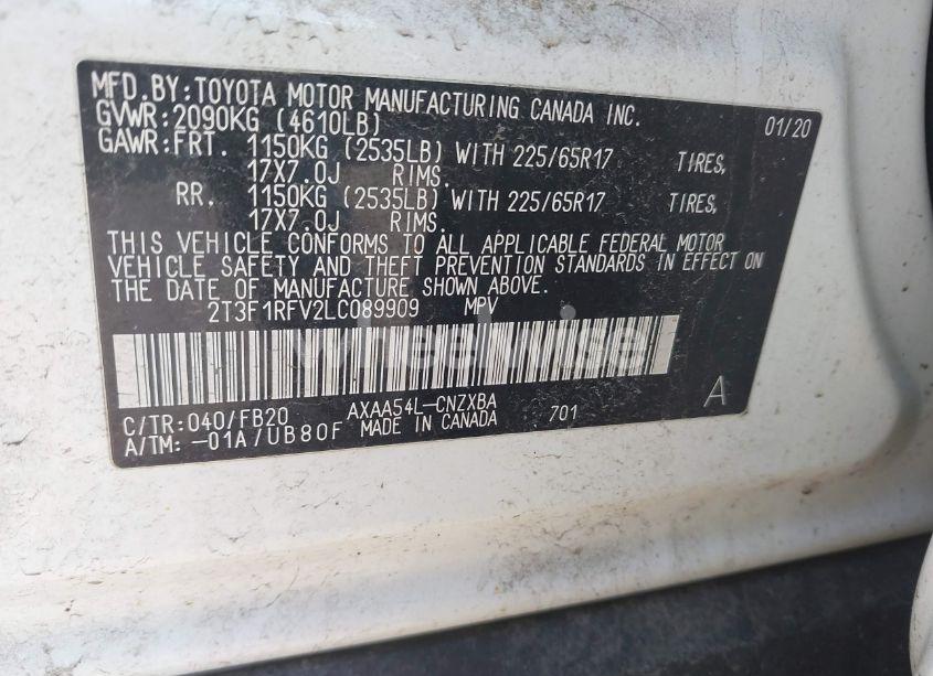 Photo 9 of 2020 Toyota Rav4 LE (VIN 2T3F1RFV2LC089909)