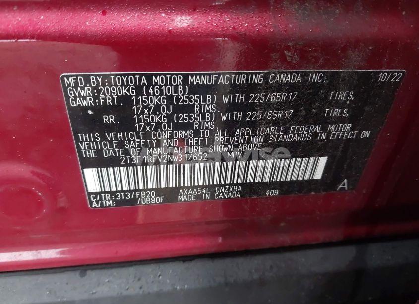 Photo 9 of 2022 Toyota Rav4 LE (VIN 2T3F1RFV2NW317652)