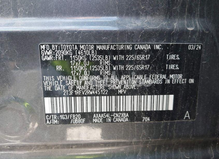 Photo 9 of 2024 Toyota Rav4 LE (VIN 2T3F1RFV2RW445122)