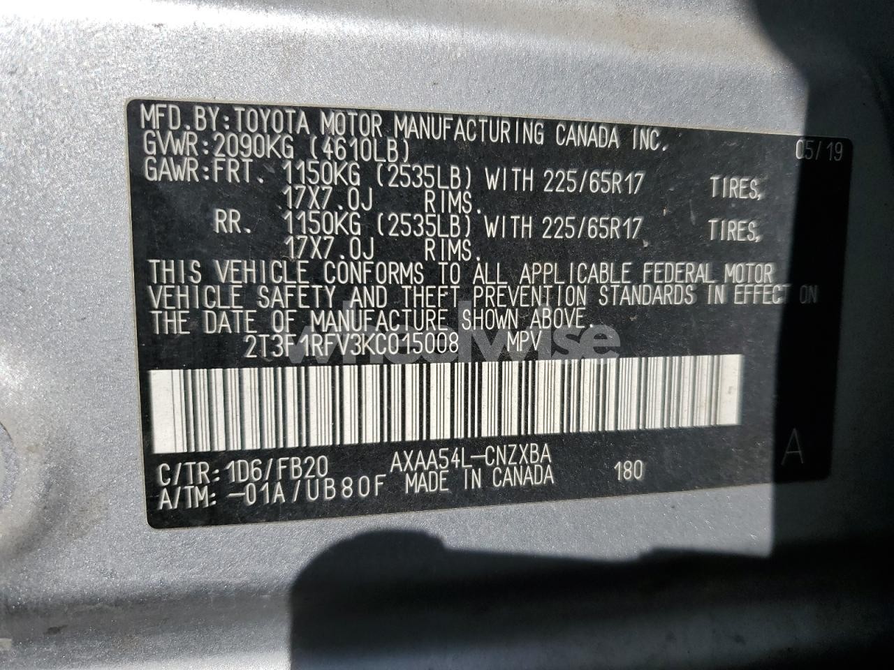 Photo 14 of 2019 TOYOTA RAV4 LE (VIN 2T3F1RFV3KC015008)