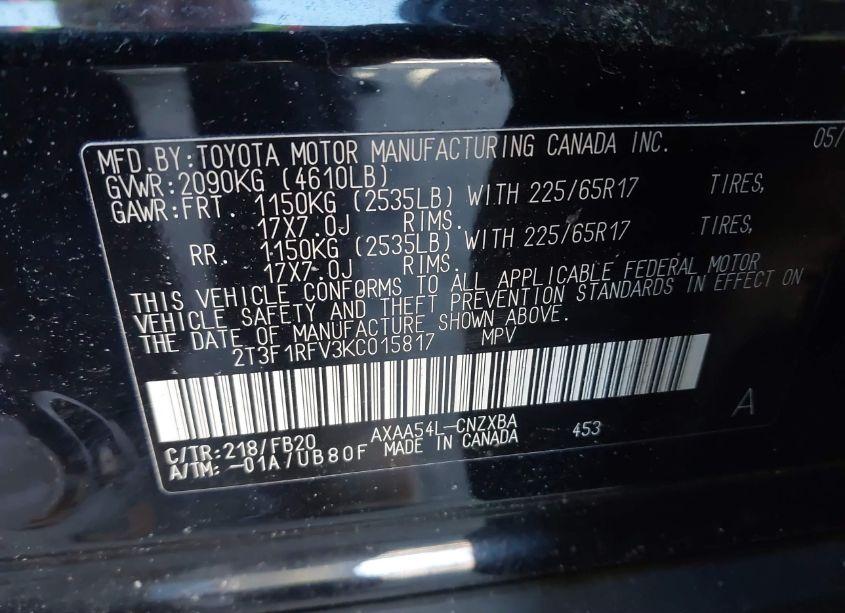 Photo 9 of 2019 Toyota Rav4 LE (VIN 2T3F1RFV3KC015817)