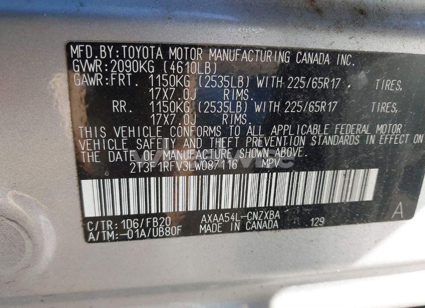 Photo 9 of 2020 Toyota Rav4 LE (VIN 2T3F1RFV3LW087116)