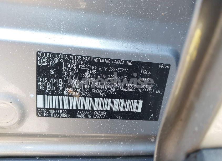 Photo 9 of 2020 Toyota Rav4 LE (VIN 2T3F1RFV3LW134726)
