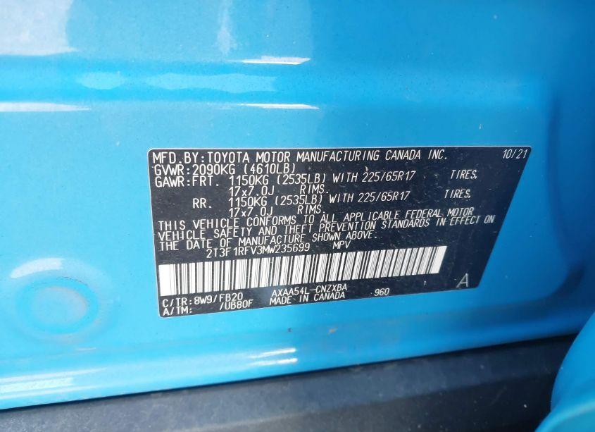 Photo 9 of 2021 Toyota Rav4 LE (VIN 2T3F1RFV3MW235699)