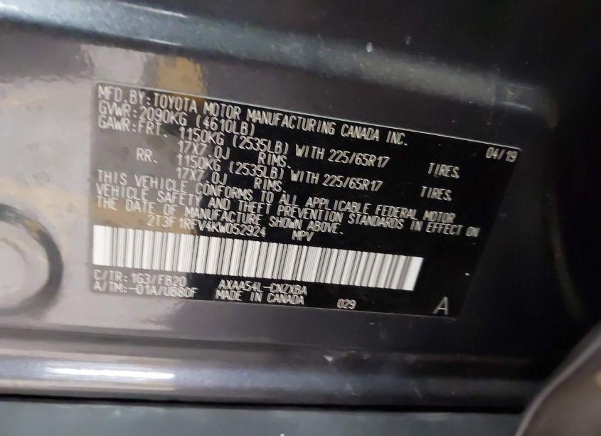 Photo 9 of 2019 Toyota Rav4 LE (VIN 2T3F1RFV4KW052924)