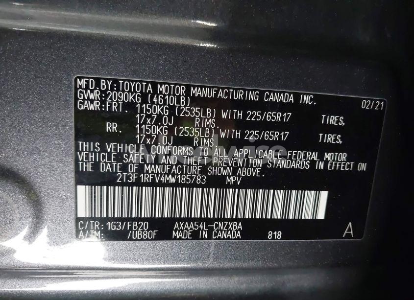 Photo 9 of 2021 Toyota Rav4 LE (VIN 2T3F1RFV4MW185783)