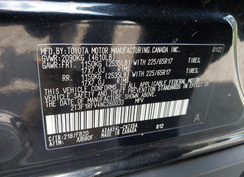 Photo 9 of 2022 Toyota Rav4 LE (VIN 2T3F1RFV4NC260033)