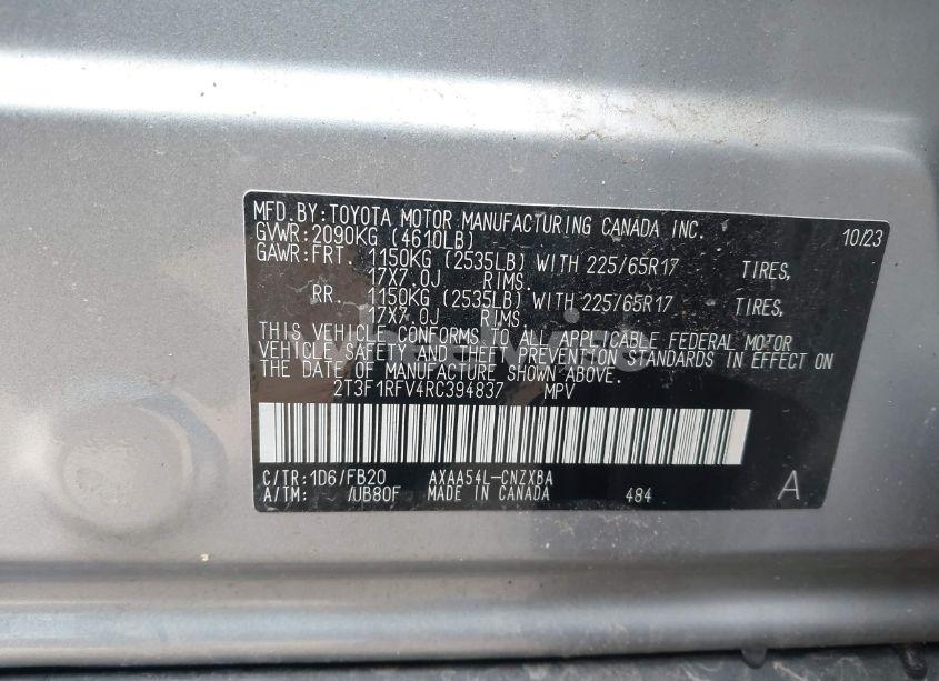 Photo 9 of 2024 Toyota Rav4 LE (VIN 2T3F1RFV4RC394837)