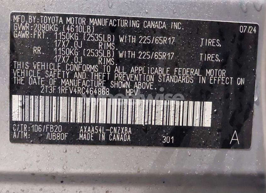 Photo 9 of 2024 Toyota Rav4 LE (VIN 2T3F1RFV4RC464868)