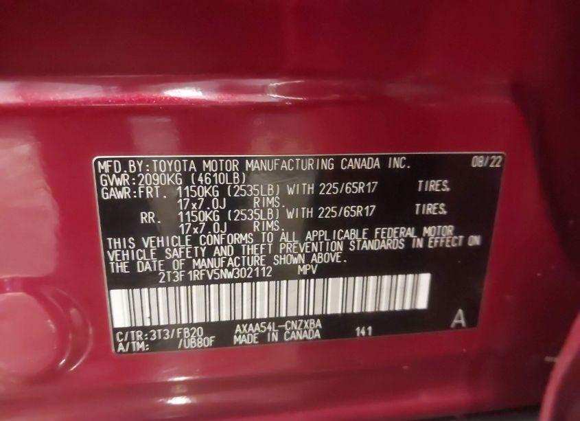 Photo 9 of 2022 Toyota Rav4 LE (VIN 2T3F1RFV5NW302112)