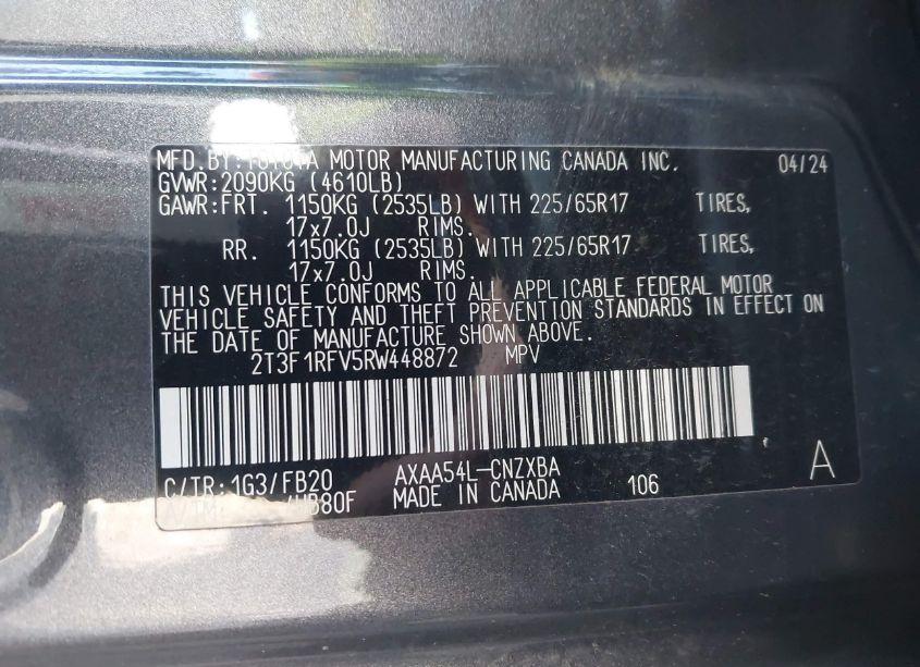 Photo 9 of 2024 Toyota Rav4 LE (VIN 2T3F1RFV5RW448872)