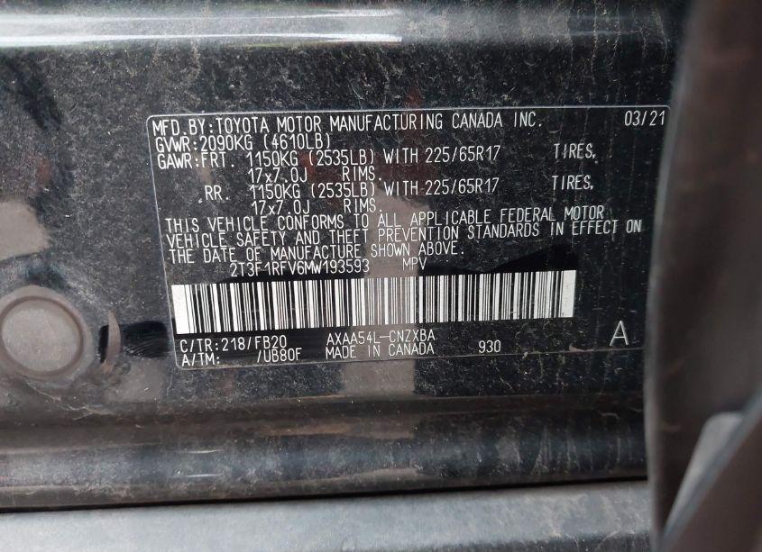 Photo 9 of 2021 Toyota Rav4 LE (VIN 2T3F1RFV6MW193593)