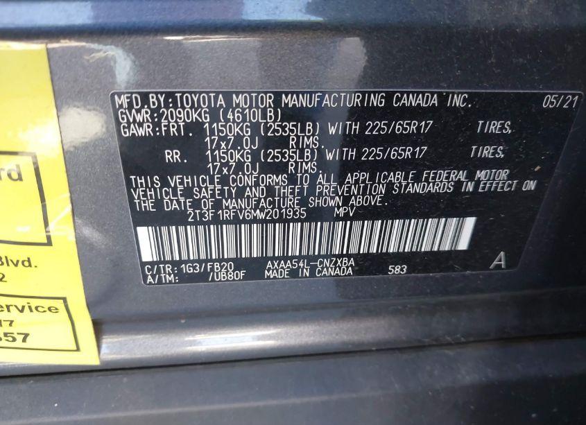 Photo 9 of 2021 Toyota Rav4 LE (VIN 2T3F1RFV6MW201935)