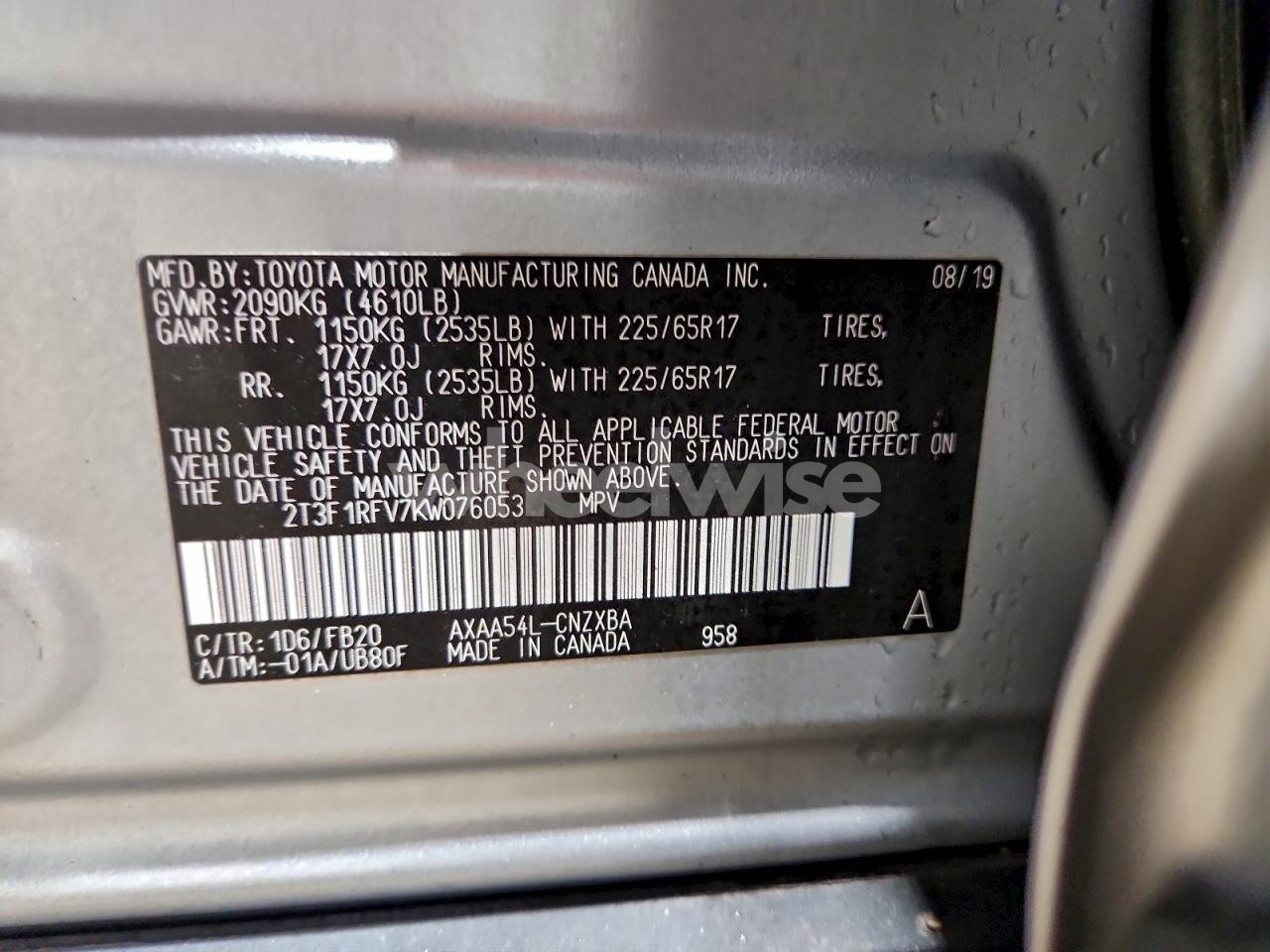 Photo 13 of 2019 TOYOTA RAV4 LE (VIN 2T3F1RFV7KW076053)