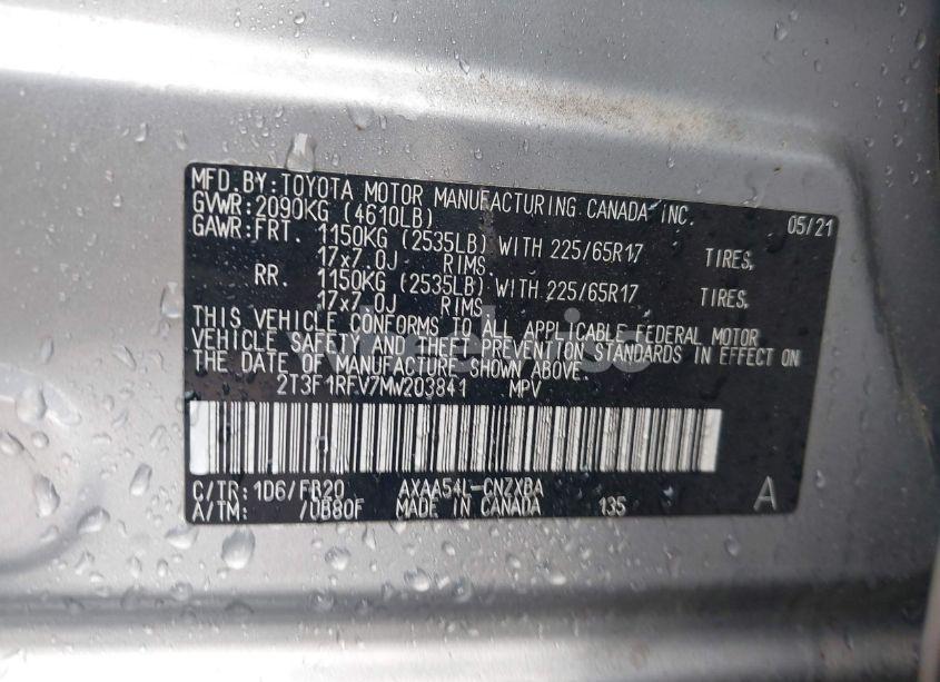 Photo 9 of 2021 Toyota Rav4 LE (VIN 2T3F1RFV7MW203841)