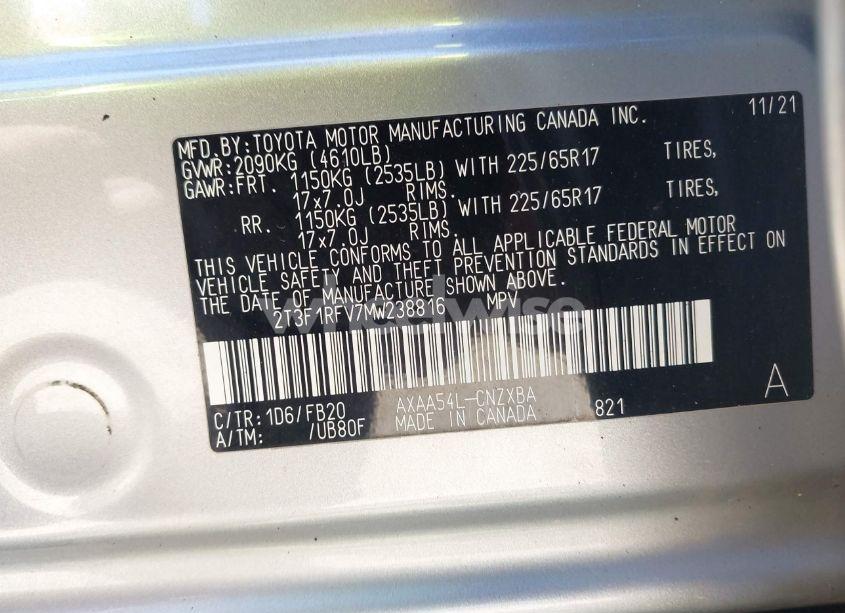 Photo 9 of 2021 Toyota Rav4 LE (VIN 2T3F1RFV7MW238816)