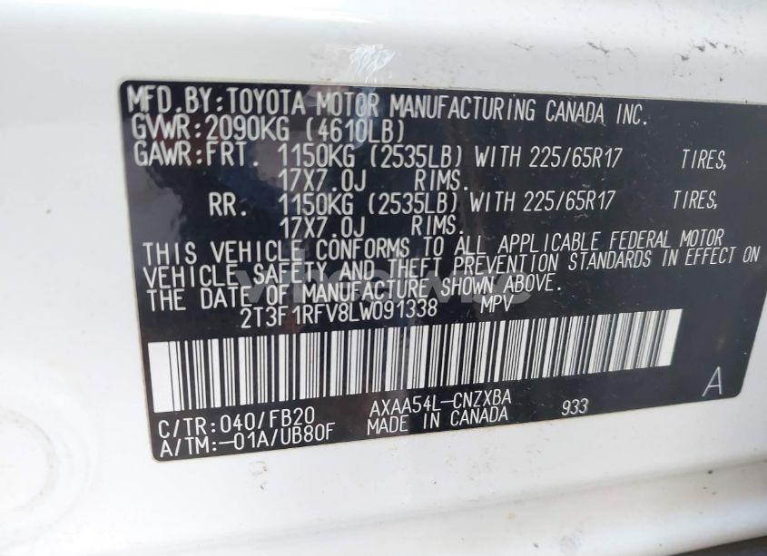 Photo 9 of 2020 Toyota Rav4 LE (VIN 2T3F1RFV8LW091338)