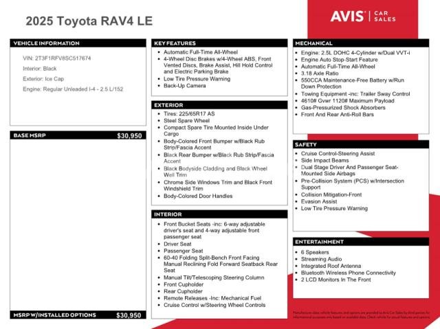 Photo 3 of 2025 TOYOTA RAV4 LE (VIN 2T3F1RFV8SC517674)