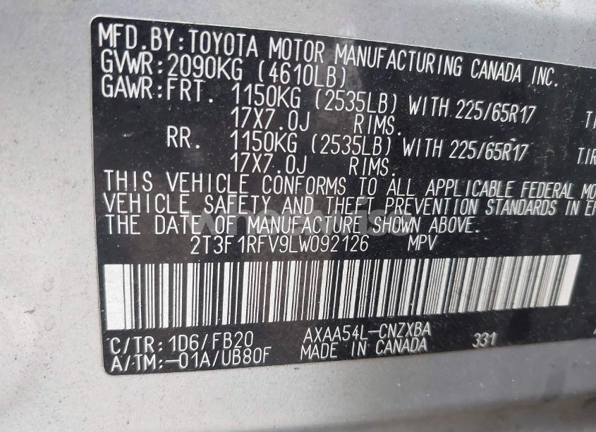 Photo 9 of 2020 Toyota Rav4 LE (VIN 2T3F1RFV9LW092126)