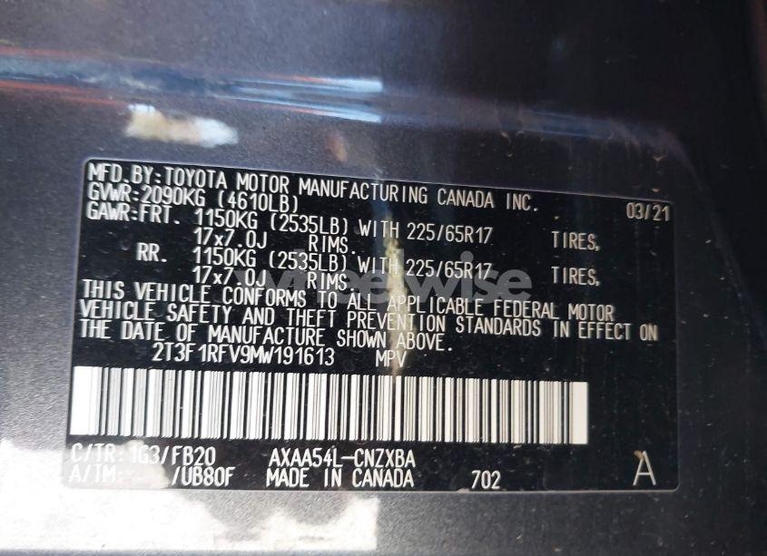 Photo 9 of 2021 Toyota Rav4 LE (VIN 2T3F1RFV9MW191613)