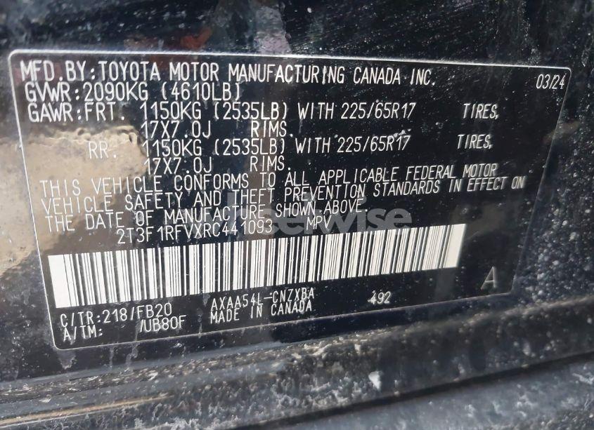 Photo 9 of 2024 Toyota Rav4 LE (VIN 2T3F1RFVXRC441093)