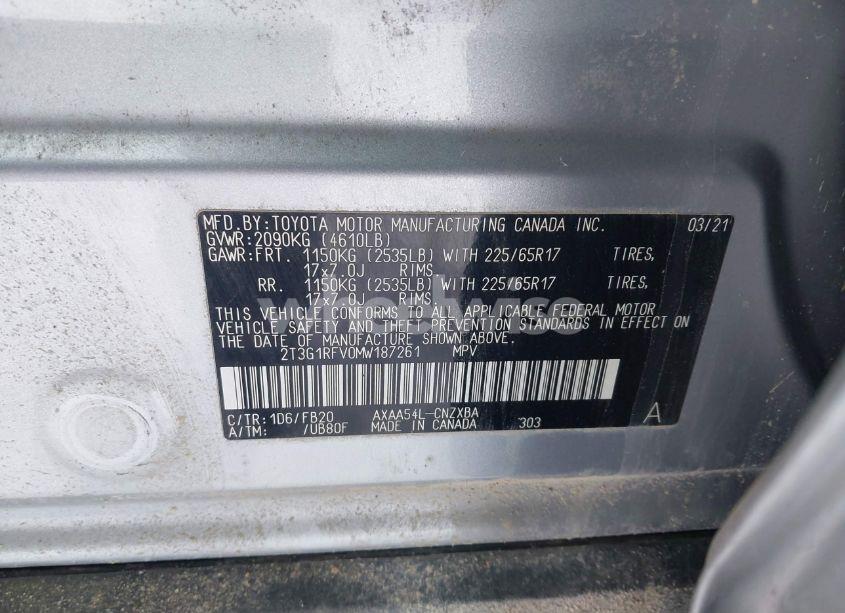 Photo 9 of 2021 Toyota Rav4 LE (VIN 2T3G1RFV0MW187261)