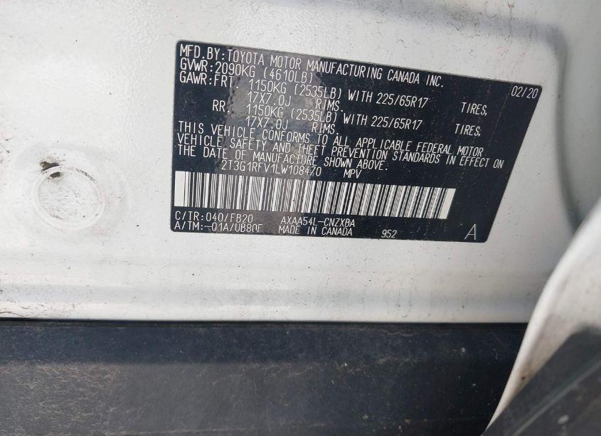 Photo 9 of 2020 Toyota Rav4 LE (VIN 2T3G1RFV1LW108470)