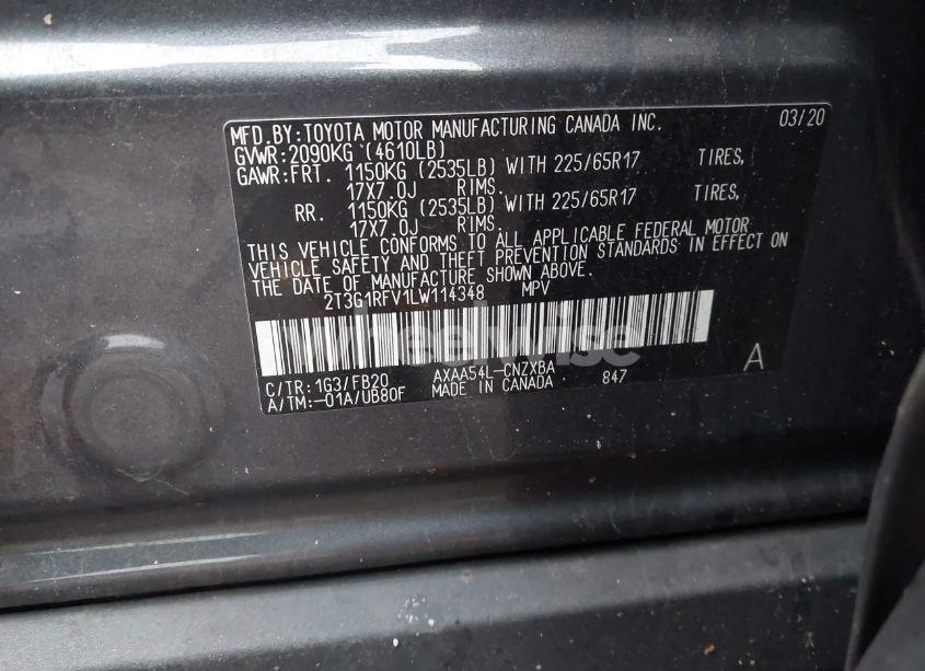 Photo 9 of 2020 Toyota Rav4 LE (VIN 2T3G1RFV1LW114348)