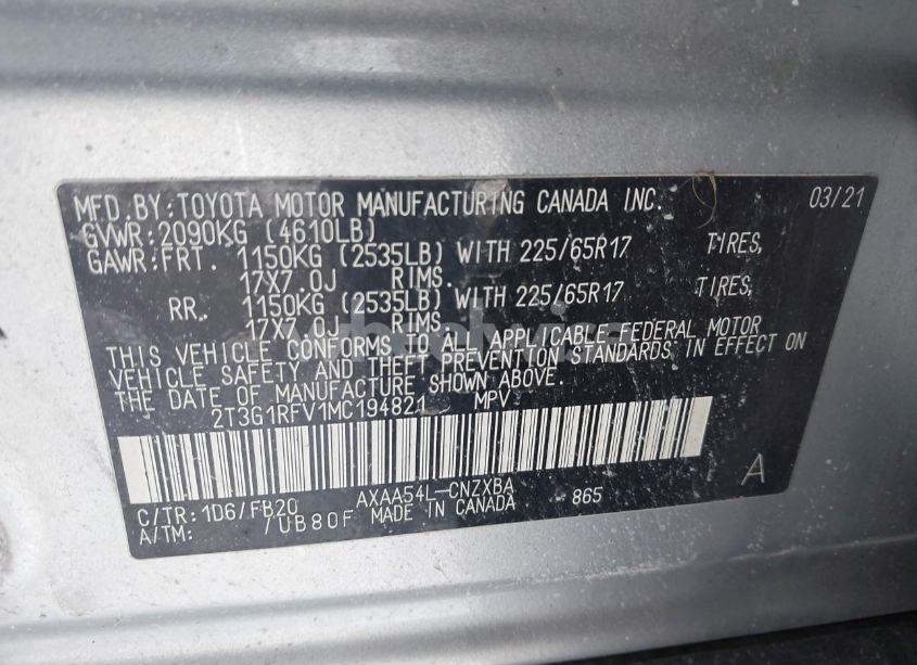 Photo 9 of 2021 Toyota Rav4 LE (VIN 2T3G1RFV1MC194821)