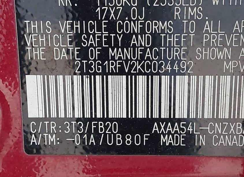 Photo 9 of 2019 Toyota Rav4 LE (VIN 2T3G1RFV2KC034492)