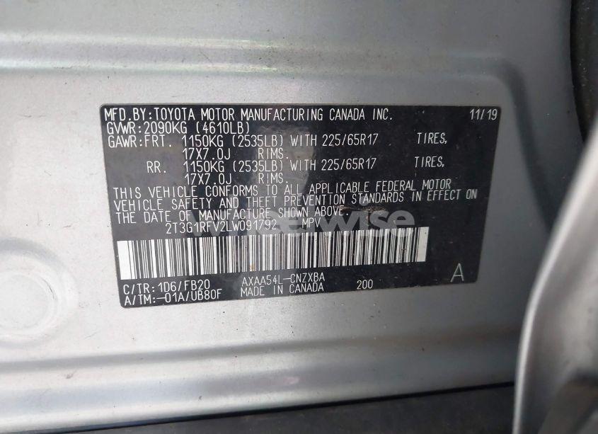 Photo 9 of 2020 Toyota Rav4 LE (VIN 2T3G1RFV2LW091792)