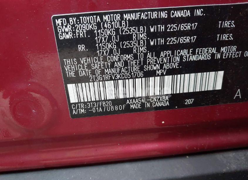 Photo 9 of 2019 Toyota Rav4 LE (VIN 2T3G1RFV3KC051706)