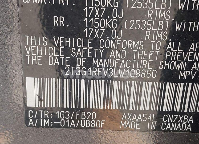 Photo 9 of 2020 Toyota Rav4 LE (VIN 2T3G1RFV3LW108860)