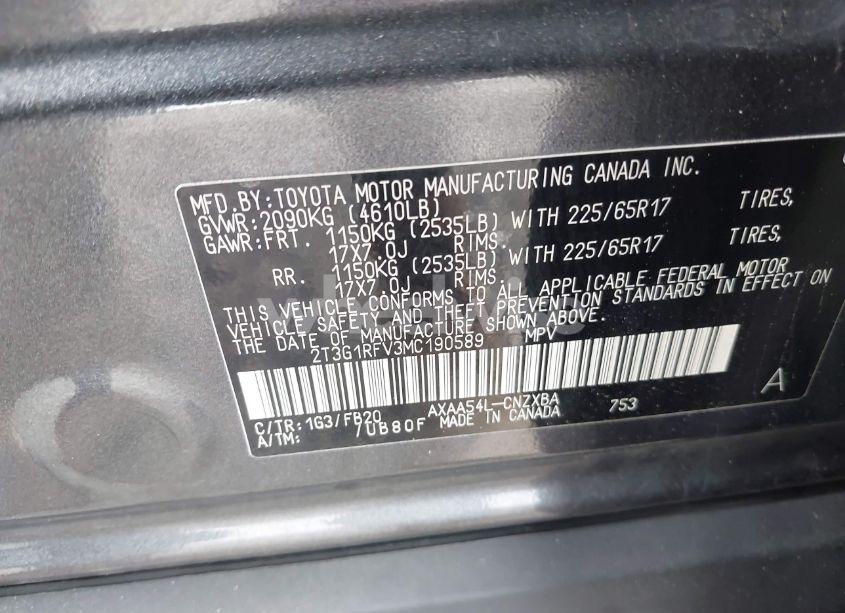 Photo 9 of 2021 Toyota Rav4 LE (VIN 2T3G1RFV3MC190589)