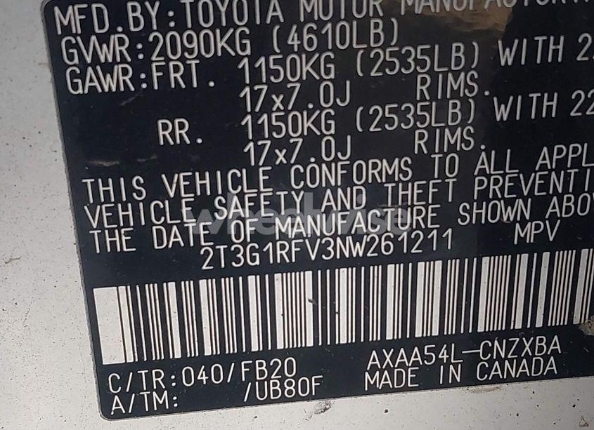 Photo 9 of 2022 Toyota Rav4 LE (VIN 2T3G1RFV3NW261211)