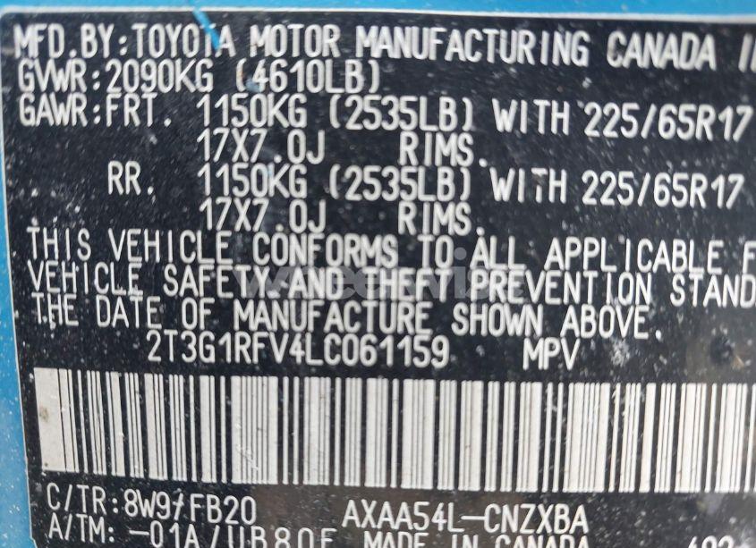 Photo 9 of 2020 Toyota Rav4 LE (VIN 2T3G1RFV4LC061159)