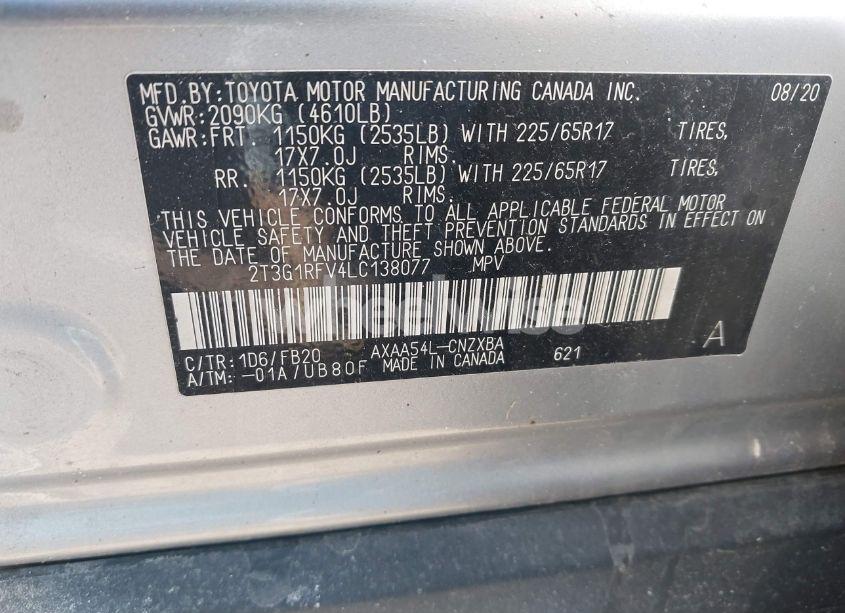 Photo 9 of 2020 Toyota Rav4 LE (VIN 2T3G1RFV4LC138077)