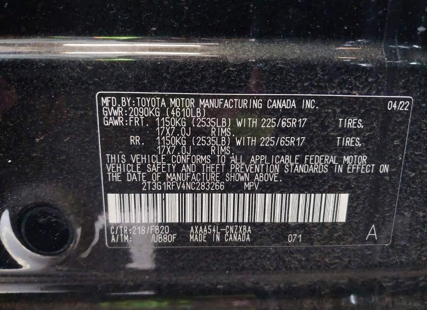 Photo 9 of 2022 Toyota Rav4 LE (VIN 2T3G1RFV4NC283266)