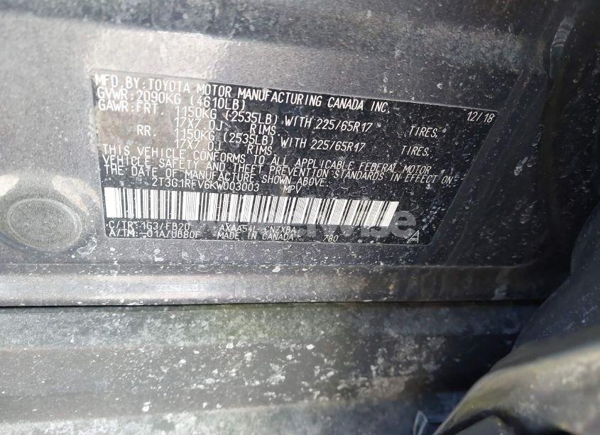 Photo 9 of 2019 Toyota Rav4 LE (VIN 2T3G1RFV6KW003003)