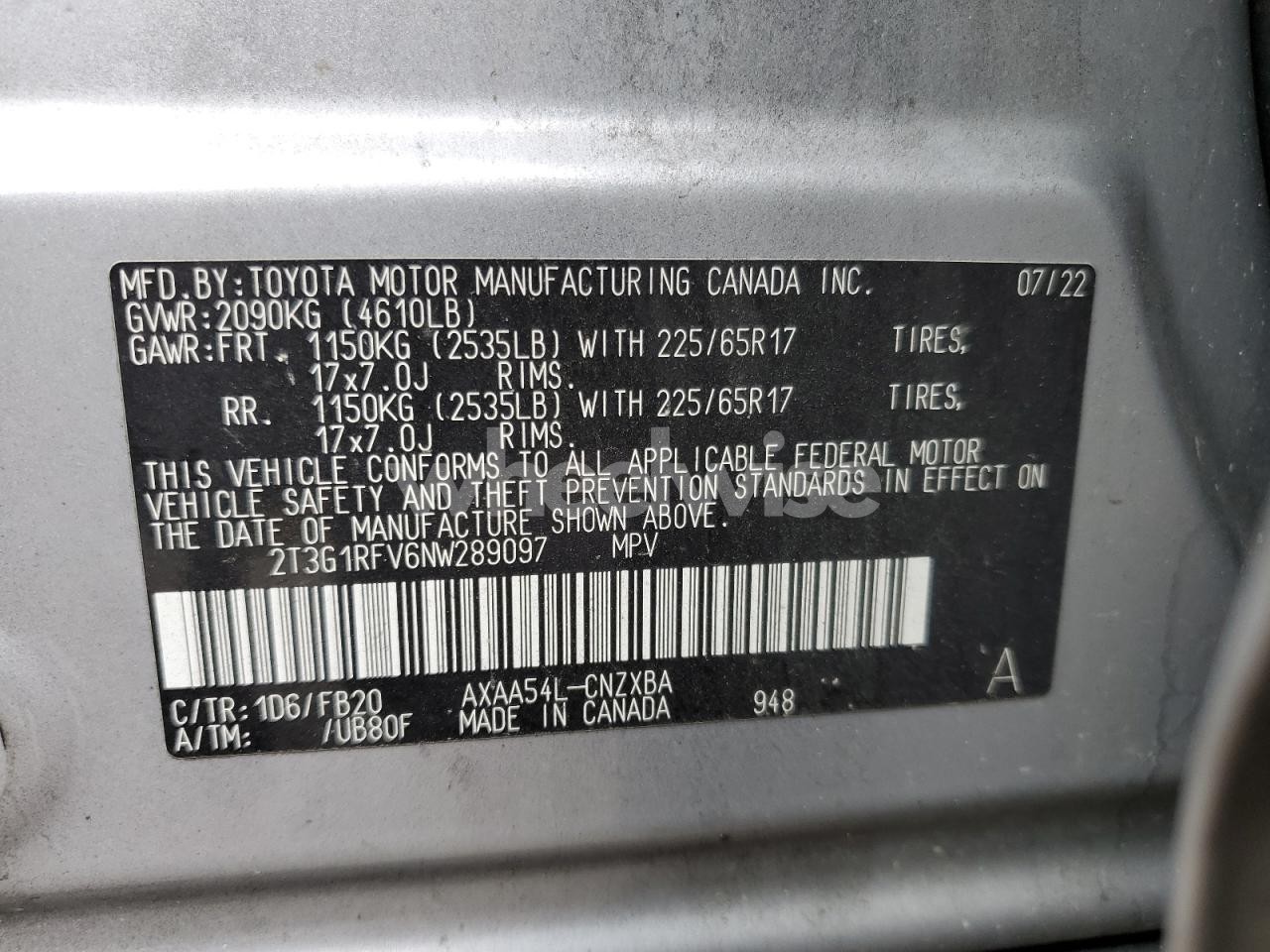 Photo 12 of 2022 TOYOTA RAV4 LE (VIN 2T3G1RFV6NW289097)