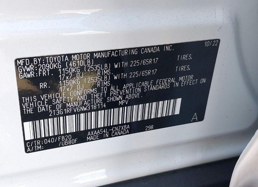 Photo 9 of 2022 Toyota Rav4 LE (VIN 2T3G1RFV6NW318114)