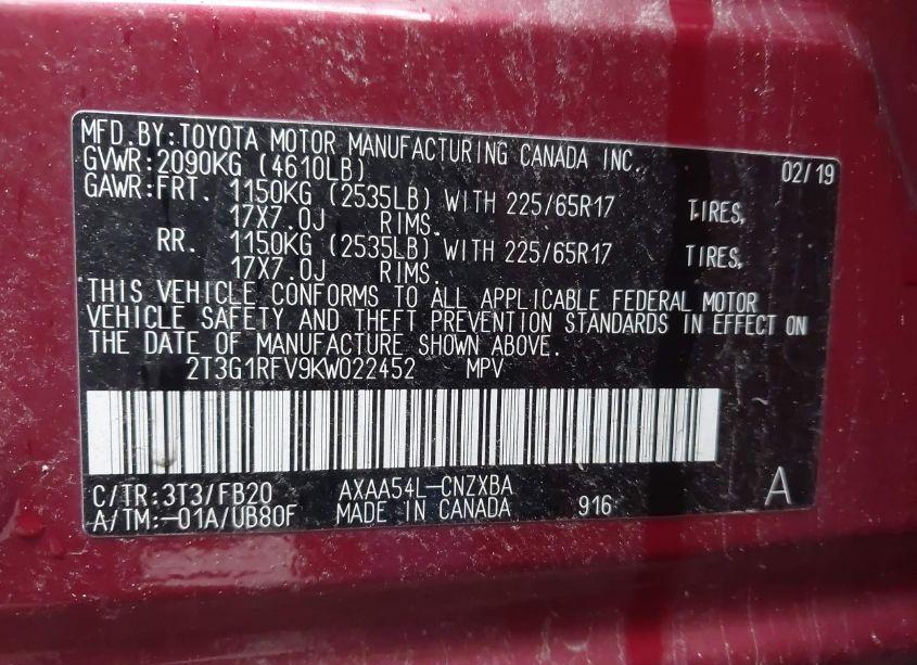 Photo 9 of 2019 Toyota Rav4 LE (VIN 2T3G1RFV9KW022452)