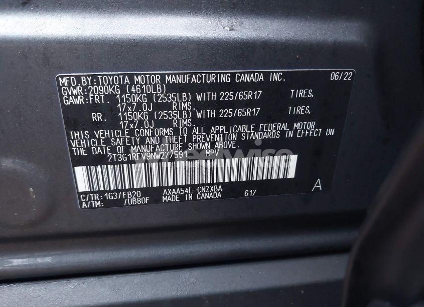 Photo 9 of 2022 Toyota Rav4 LE (VIN 2T3G1RFV9NW277591)