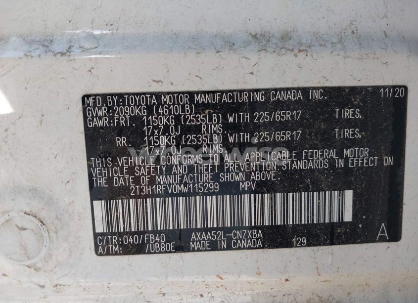 Photo 9 of 2021 Toyota Rav4 LE (VIN 2T3H1RFV0MW115299)