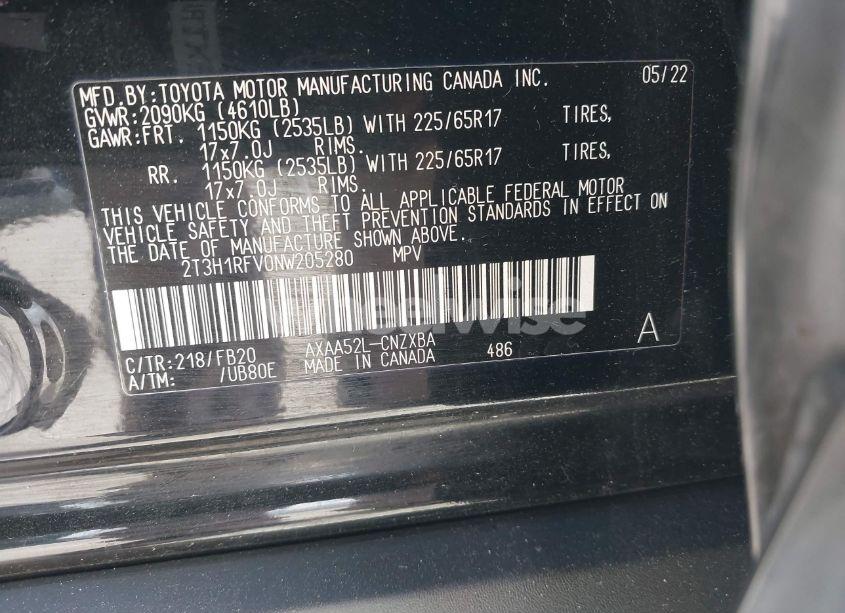 Photo 9 of 2022 Toyota Rav4 LE (VIN 2T3H1RFV0NW205280)