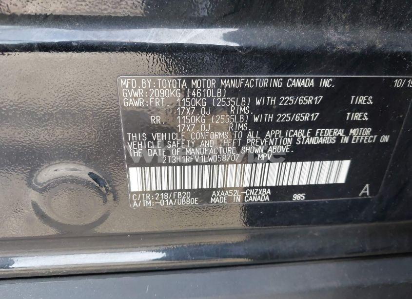 Photo 9 of 2020 Toyota Rav4 LE (VIN 2T3H1RFV1LW058707)