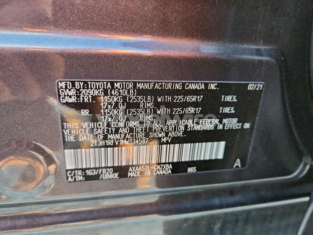 Photo 14 of 2021 TOYOTA RAV4 LE (VIN 2T3H1RFV1MW134587)