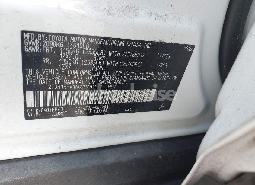 Photo 9 of 2022 Toyota Rav4 LE (VIN 2T3H1RFV1NC207945)