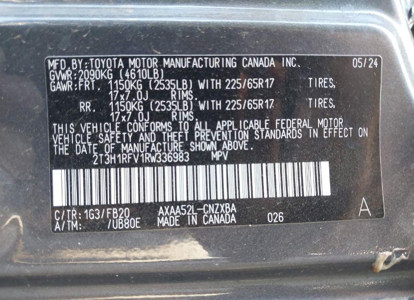 Photo 9 of 2024 Toyota Rav4 LE (VIN 2T3H1RFV1RW336983)