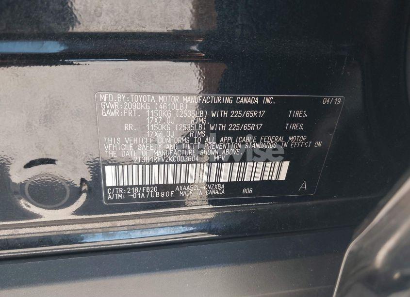 Photo 9 of 2019 Toyota Rav4 LE (VIN 2T3H1RFV2KC003604)